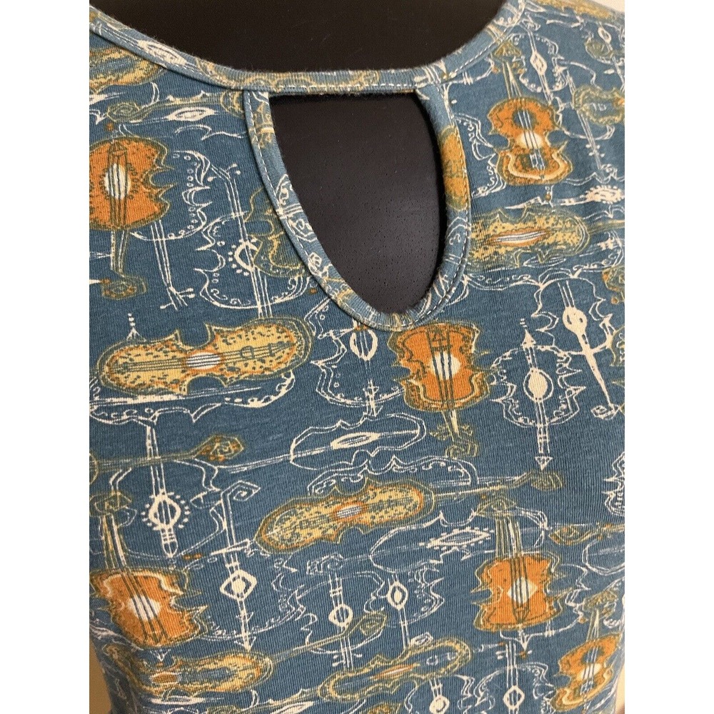 Effie's Heart Teal Blue Floral Keyhole Mini Dress with Mustard Accents - Picture 4 of 6